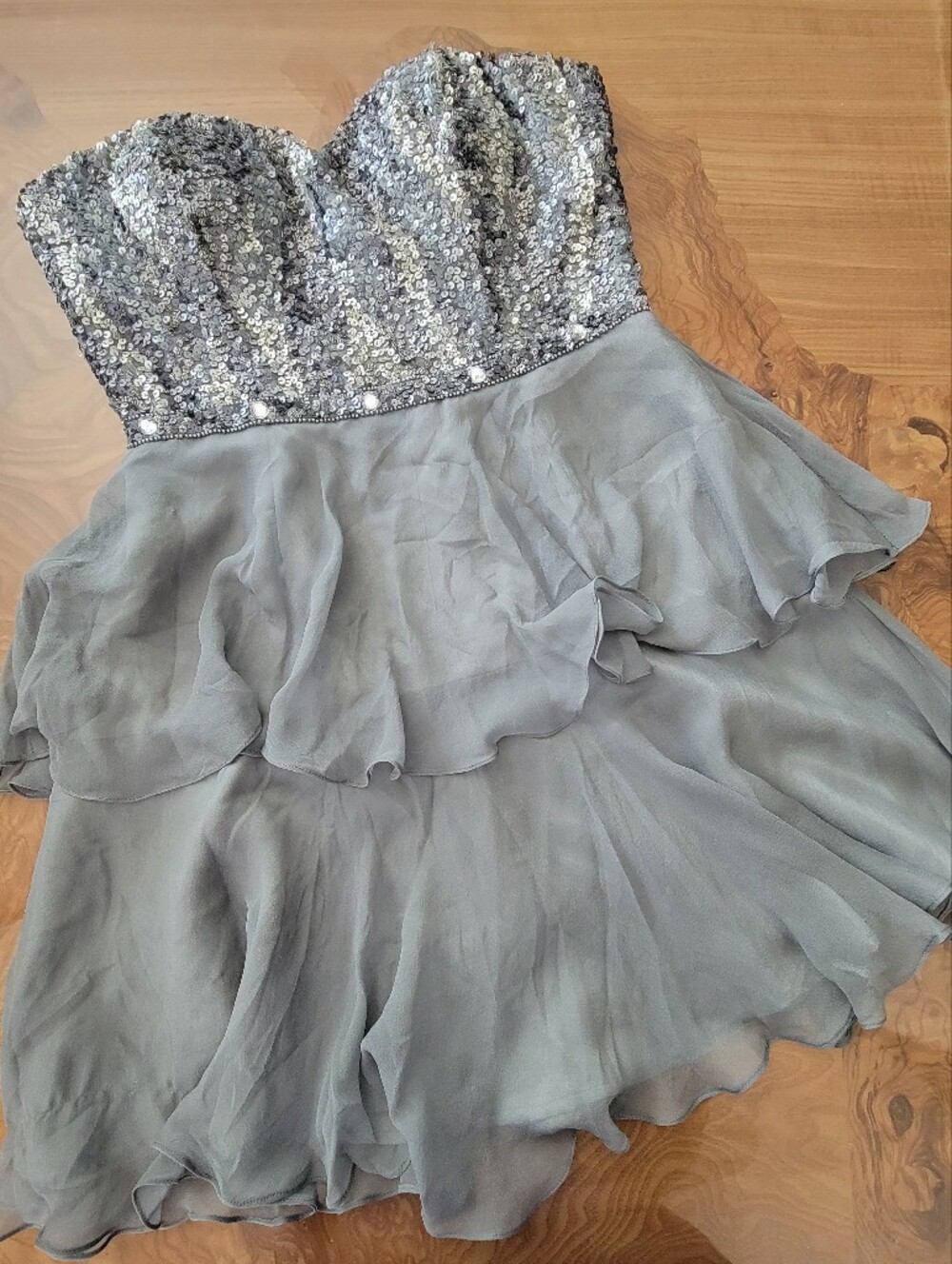 Vintage SCALA 100% Silk Sequin Homecoming Dress Size 12 Y2K Grey
